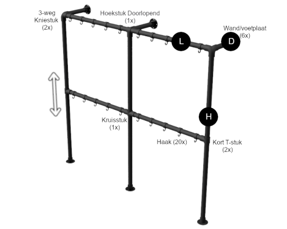 Zwarte steigerbuis garderobe kapstok staand Ø 33,7 mm